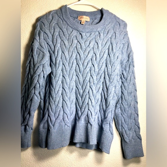 Philosophy Sweaters - Philosophy Blue Crew Neck Cable Knit Sweater